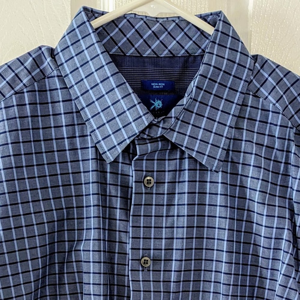 Men's Blue Egara Dress Shirt Button Down (Large)
